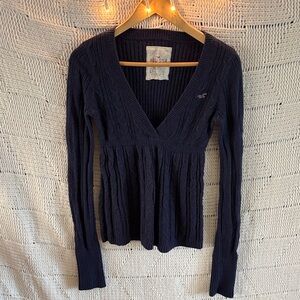 Hollister Navy Cable V-Neck Pullover